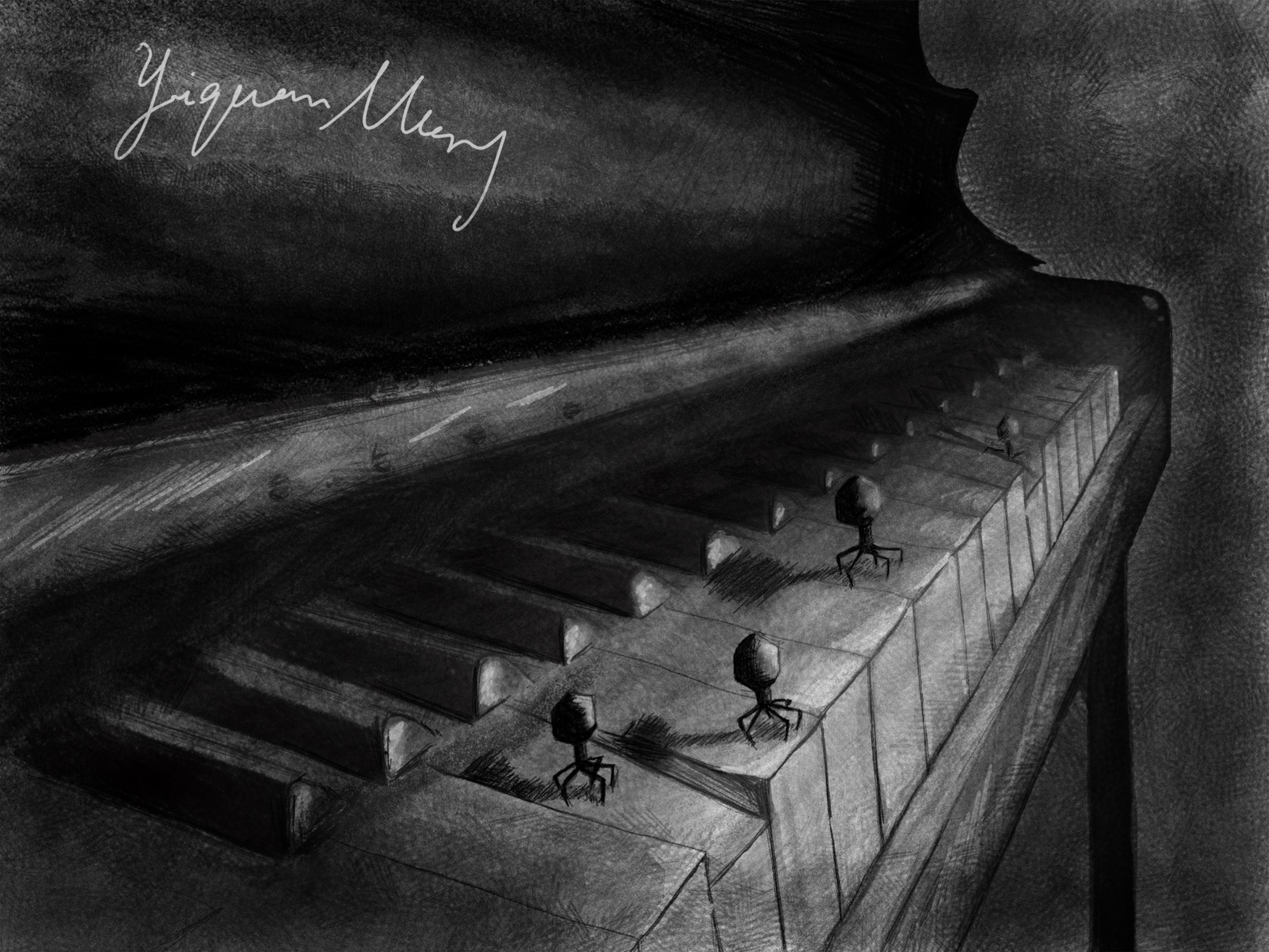 Micro-pianists exploring ivory keys